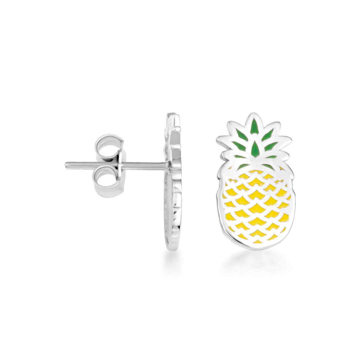 .925 Sterling Silver Enamel Pineapple Fruit Stud Earrings