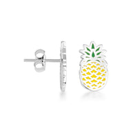 .925 Sterling Silver Enamel Pineapple Fruit Stud Earrings
