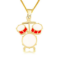 Gold Enamel Drum Set Music Pendant Necklace (Available in Yellow/Rose/White Gold)