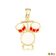 Gold Enamel Drum Set Music Pendant Necklace (Available in Yellow/Rose/White Gold)