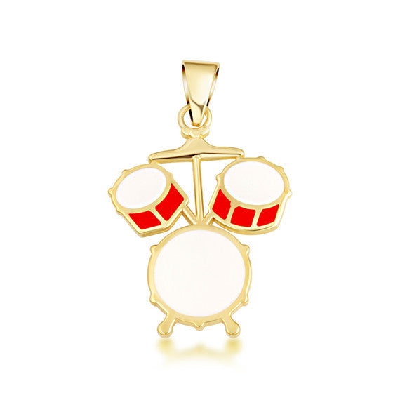 Gold Enamel Drum Set Music Pendant Necklace (Available in Yellow/Rose/White Gold)