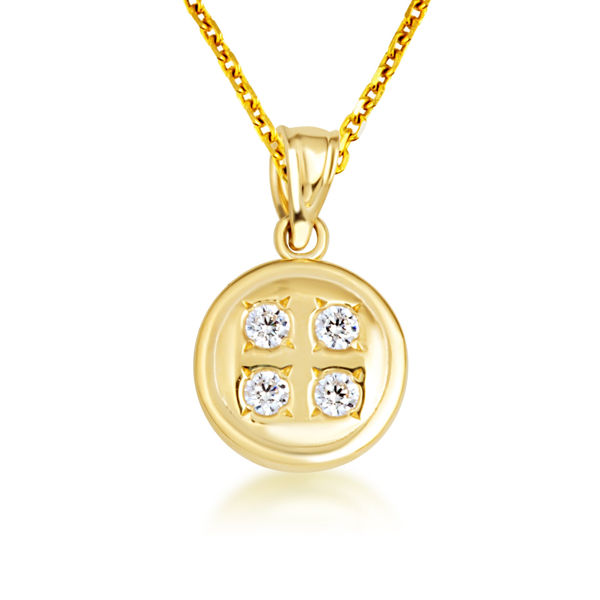 Gold Diamond Button Pendant Necklace (Available in Yellow/Rose/White Gold)