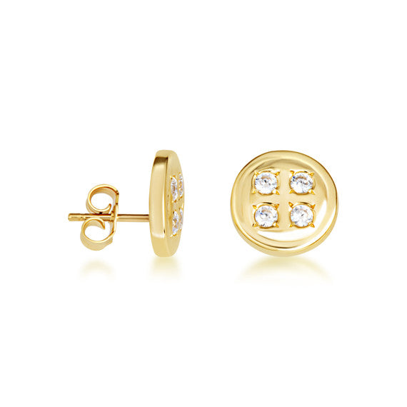 Gold Diamond Button Stud Earrings Pendant Necklace Set (Available in Yellow/Rose White Gold)