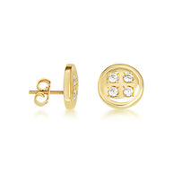 Gold Diamond Button Stud Earrings Pendant Necklace Set (Available in Yellow/Rose White Gold)