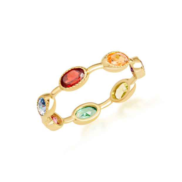 Gold Multicolor Oval Birthstone Eternity Band Ring (Available in Yellow/Rose/White Gold)