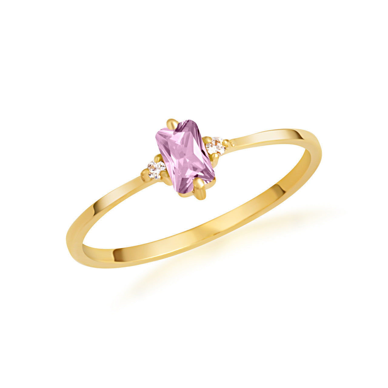 Gold Personalized Emerald Cut Birthstone Ring (Available in Yellow/Rose/White Gold)