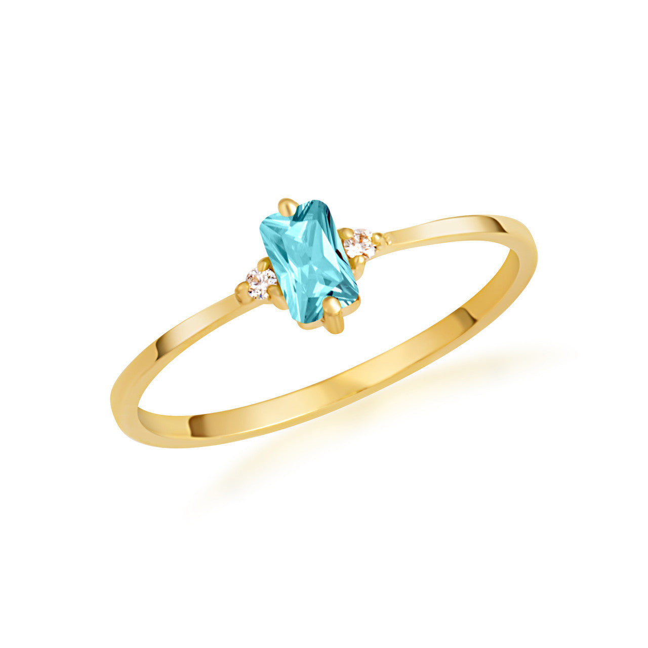 Gold Personalized Emerald Cut Birthstone Ring (Available in Yellow/Rose/White Gold)