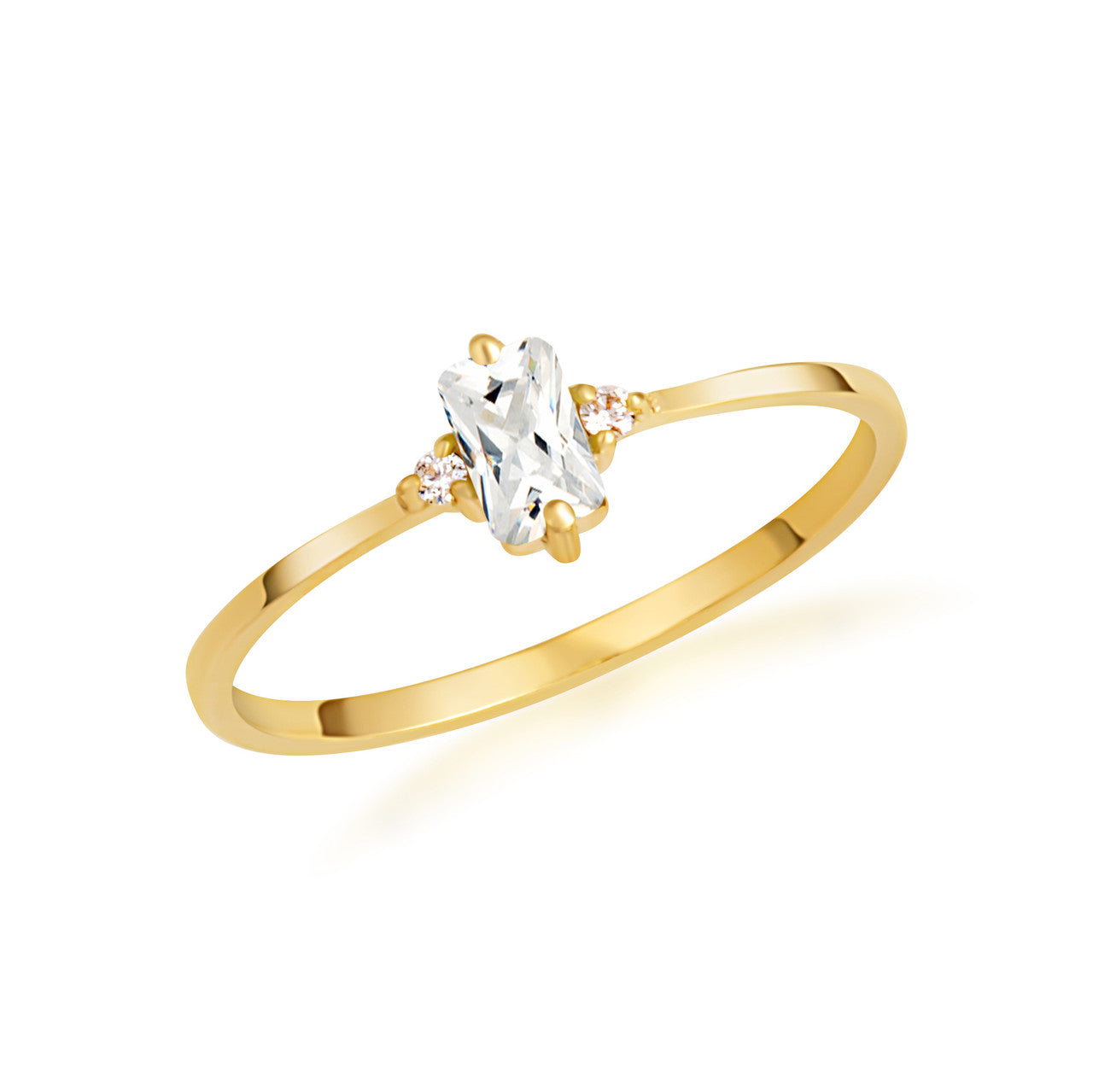 Gold Personalized Emerald Cut Birthstone Ring (Available in Yellow/Rose/White Gold)