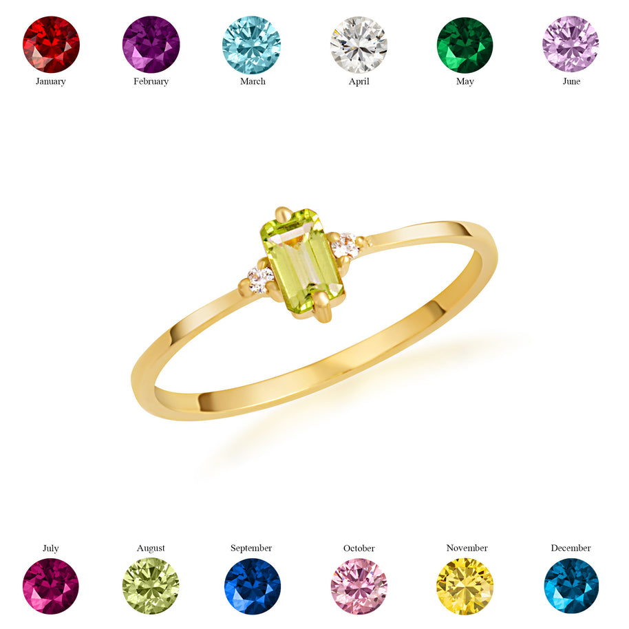 Gold Personalized Emerald Cut Birthstone Ring (Available in Yellow/Rose/White Gold)