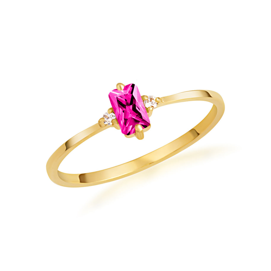 Gold Personalized Emerald Cut Birthstone Ring (Available in Yellow/Rose/White Gold)