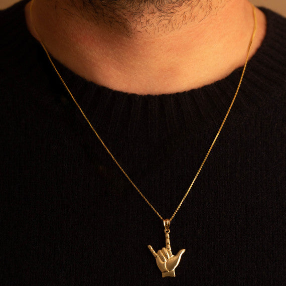 Gold ASL Sign Language I Love You Necklace S/L (Available in Yellow Gold, Rose Gold, White Gold)