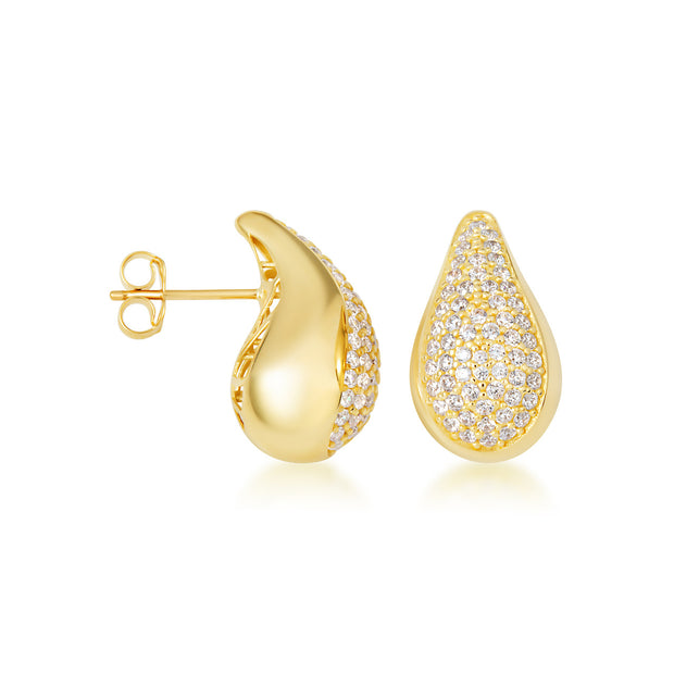 14K Yellow Gold Cubic Zirconia Teardrop Caged Back Stud Earrings