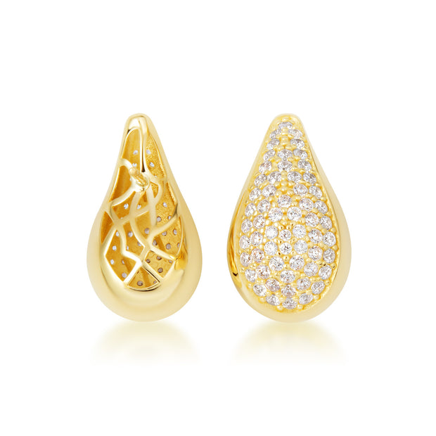 14K Yellow Gold Cubic Zirconia Teardrop Caged Back Stud Earrings