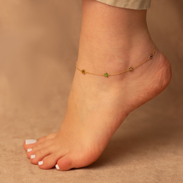 14K Gold Flower Anklet