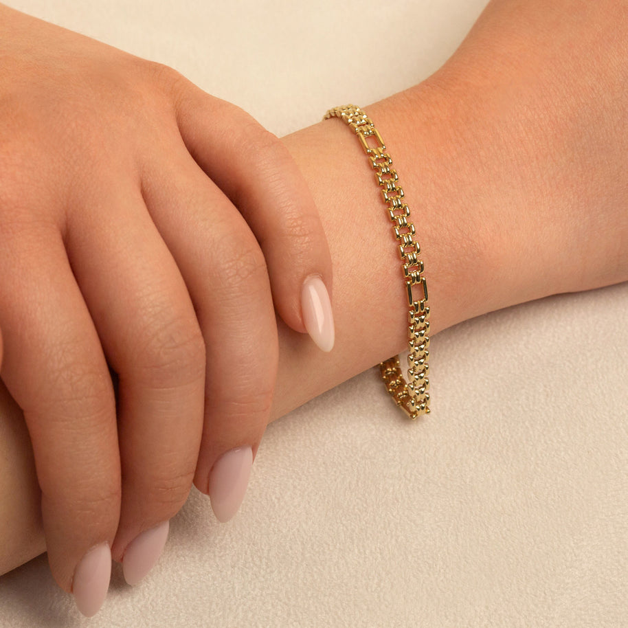 14k Solid Gold Railroad Chain Link Bracelet
