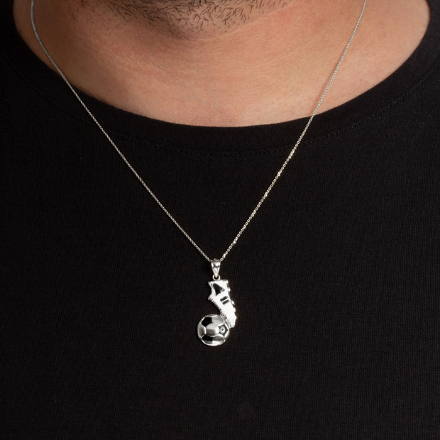 .925 Sterling Silver Enamel Soccer Ball Cleats Shoe Sports Pendant Necklace