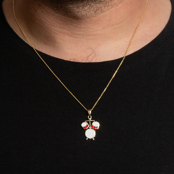 Gold Enamel Drum Set Music Pendant Necklace (Available in Yellow/Rose/White Gold)
