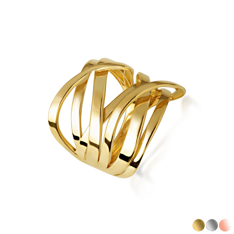 Gold Multi Row Wavy Ring (Available in Yellow/Rose/White Gold)