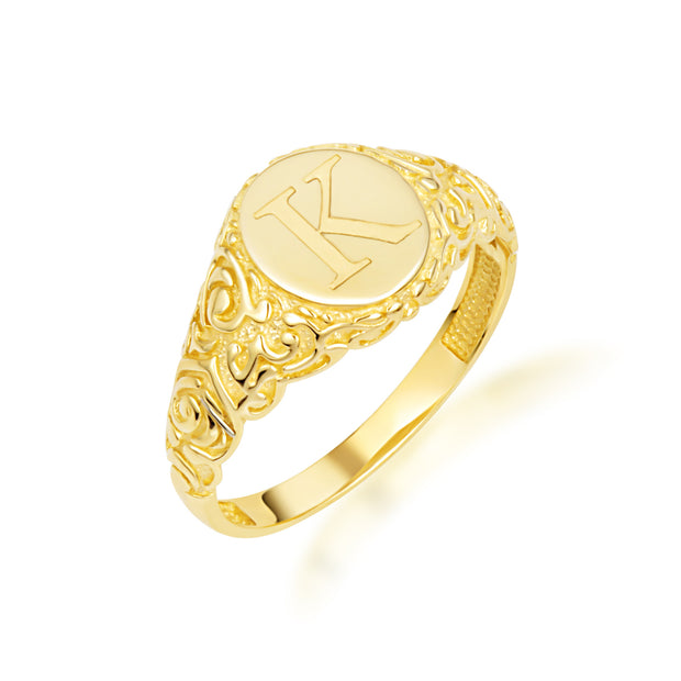Gold Custom Initial A-Z Art Deco Signet Ring