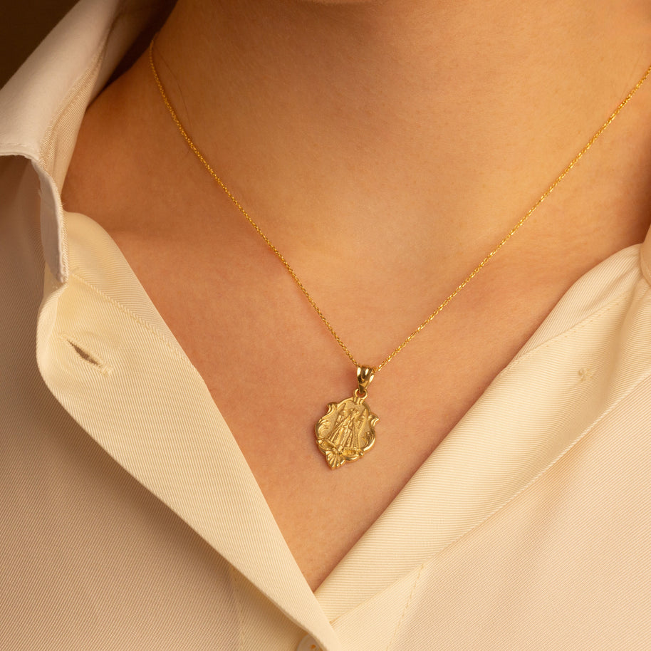 Gold Our Lady of San Juan de los Lagos Religious Pendant Necklace (Available in Yellow/Rose/White Gold)