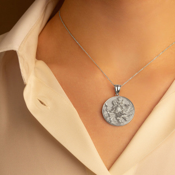 925 Sterling Silver Diamond Cut Patron Saint Christopher Medallion Pendant Necklace Pendant Necklace