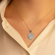 .925 Sterling Silver Religious Baby Jesus Mary & Joseph Oval Medallion Pendant Necklace