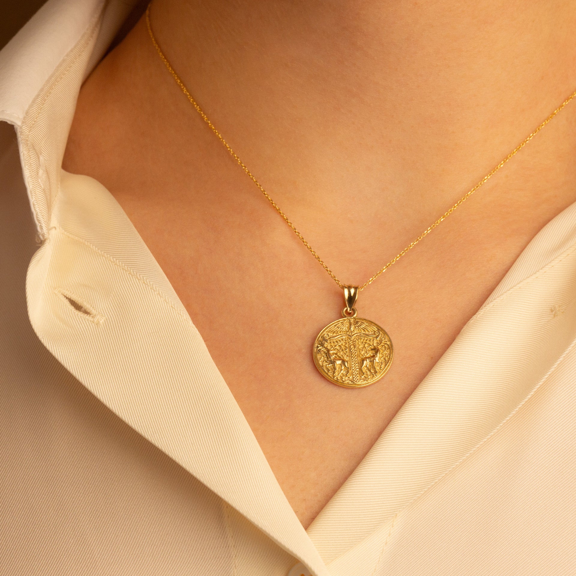 Gold Pagan Irminsul Tree of Life Viking Medallion Pendant Necklace (Available in Yellow/Rose/White Gold)
