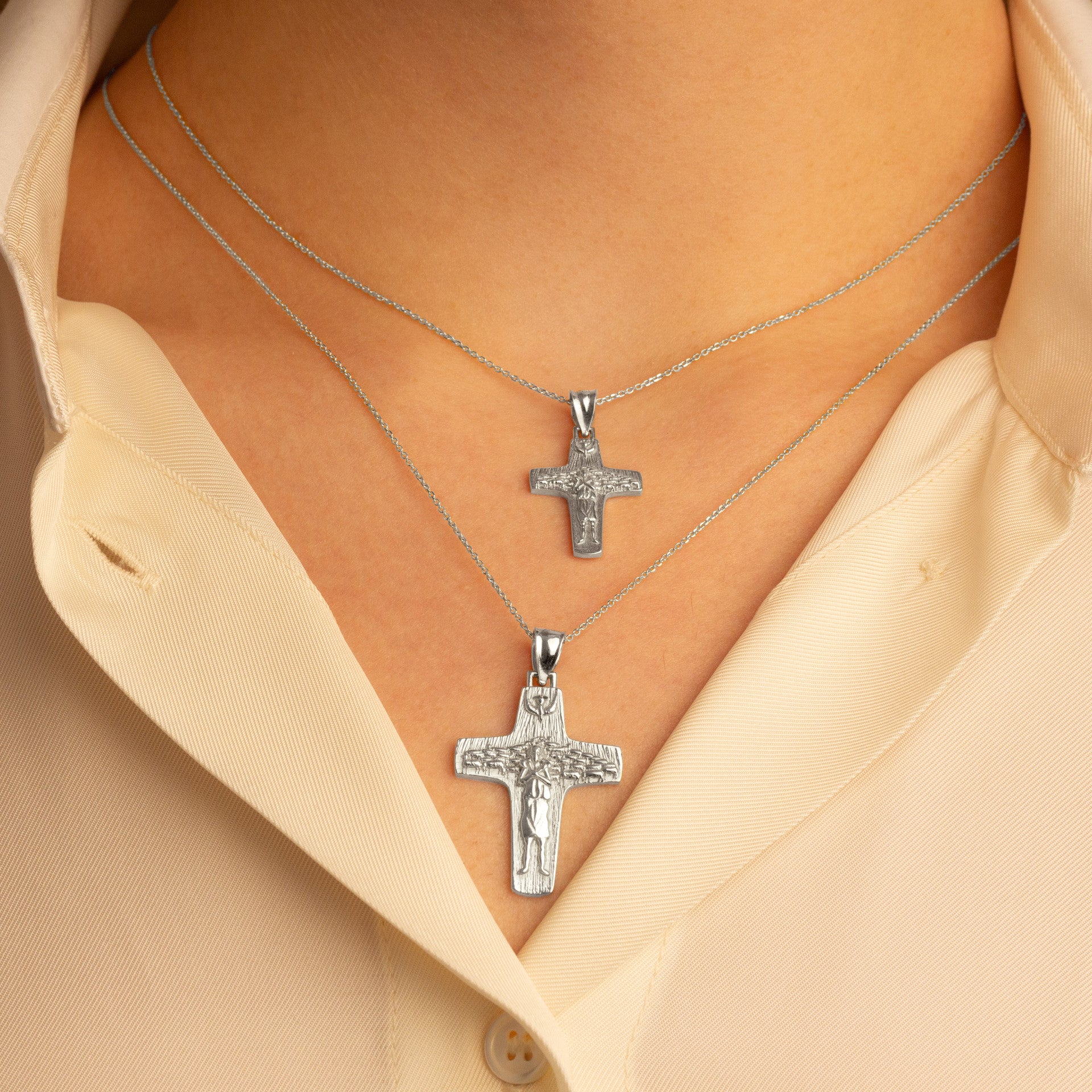 .925 Sterling Silver Jesus Christ Good Shepherd Cross Pendant Necklace (Available in Small/Large)