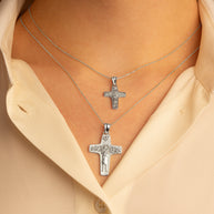.925 Sterling Silver Jesus Christ Good Shepherd Cross Pendant Necklace (Available in Small/Large)
