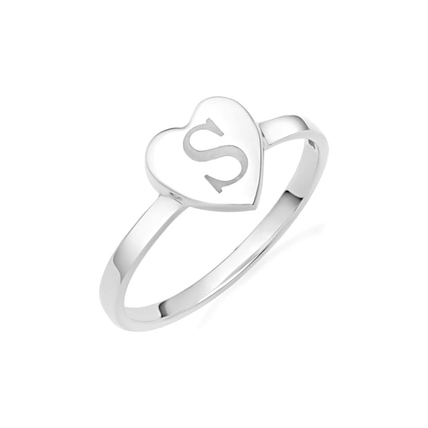 .925 Sterling Silver Engravable Initial Letter A-Z Heart Ring
