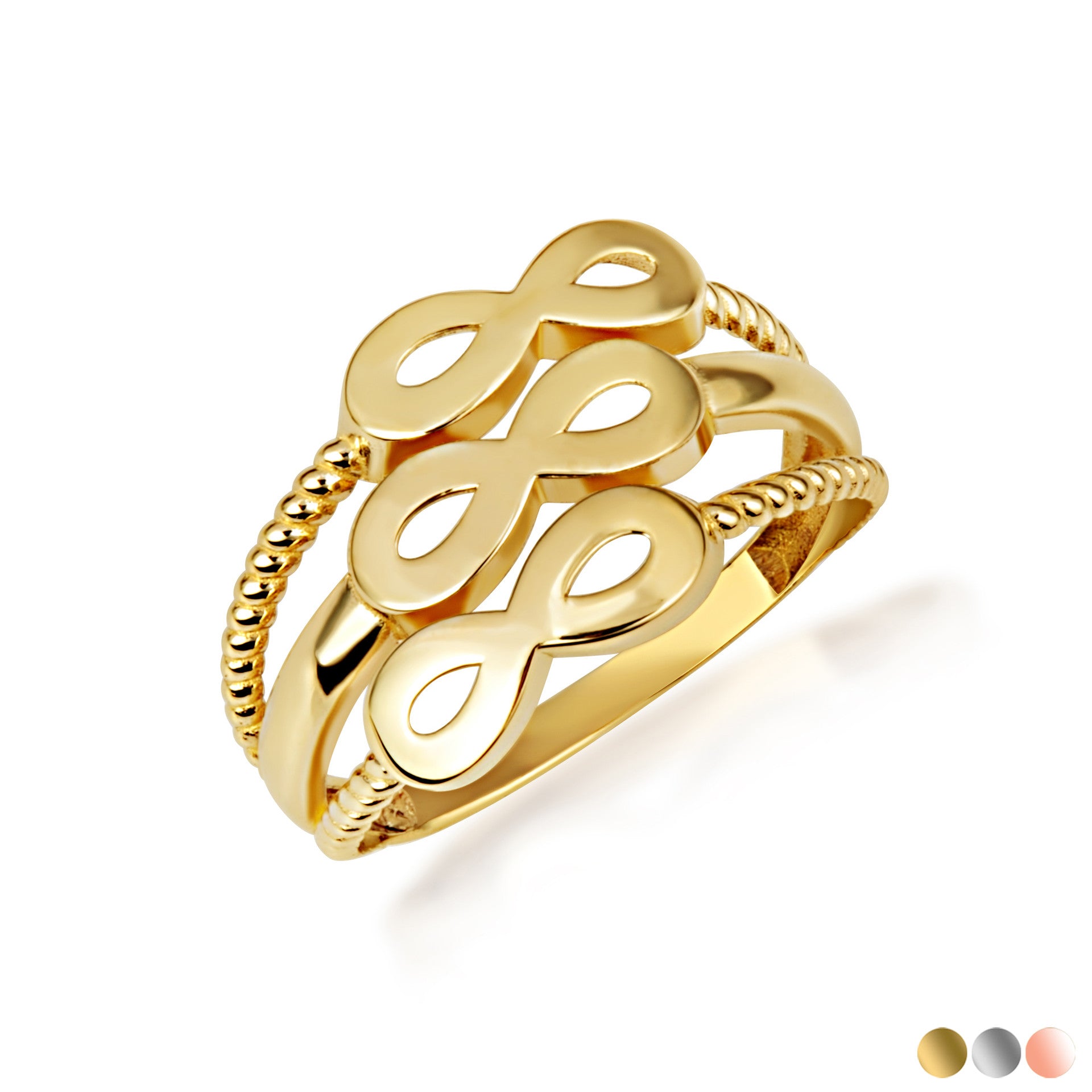 Gold Triple Infinity Multi Row Rope Band Ring (Available in Yellow/Rose/White Gold)