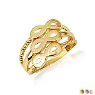 Gold Triple Infinity Multi Row Rope Band Ring (Available in Yellow/Rose/White Gold)