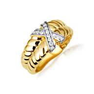 Two-Tone Gold Ribbed X Design Ring (Available in Yellow/Rose/White Gold)