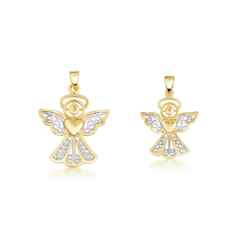 Two-Tone Gold Filigree Angel Heart Pendant Necklace