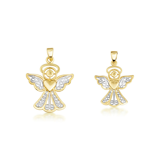 Two-Tone Gold Filigree Angel Heart Pendant Necklace