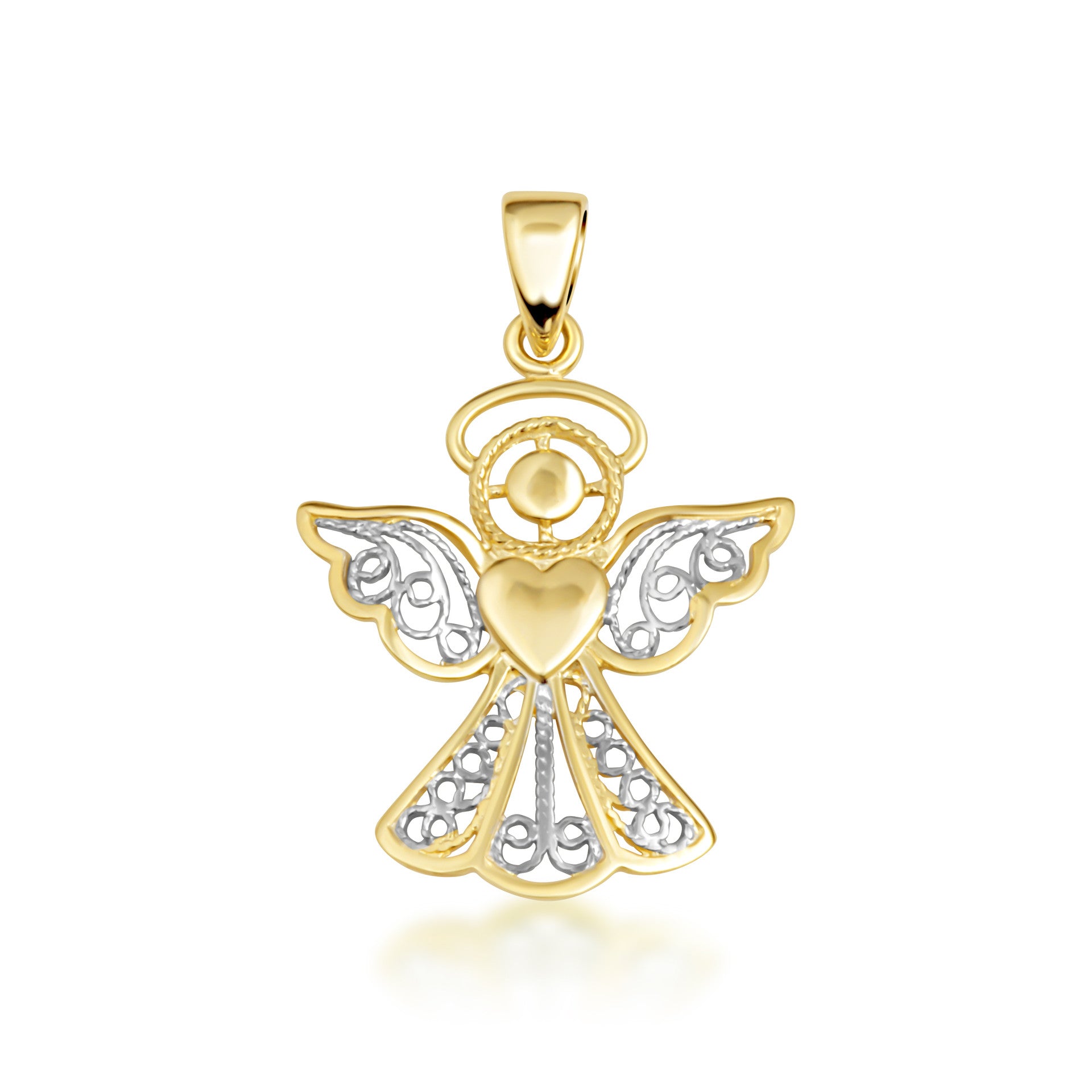 Two-Tone Gold Filigree Angel Heart Pendant Necklace