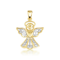 Two-Tone Gold Filigree Angel Heart Pendant Necklace