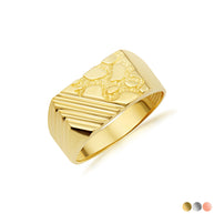 Gold Striped Nugget Signet Ring