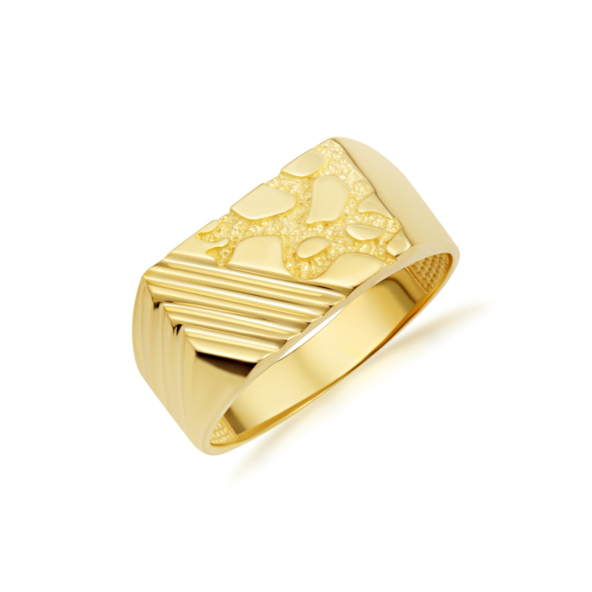 Gold Striped Nugget Signet Ring