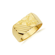 Gold Striped Nugget Signet Ring