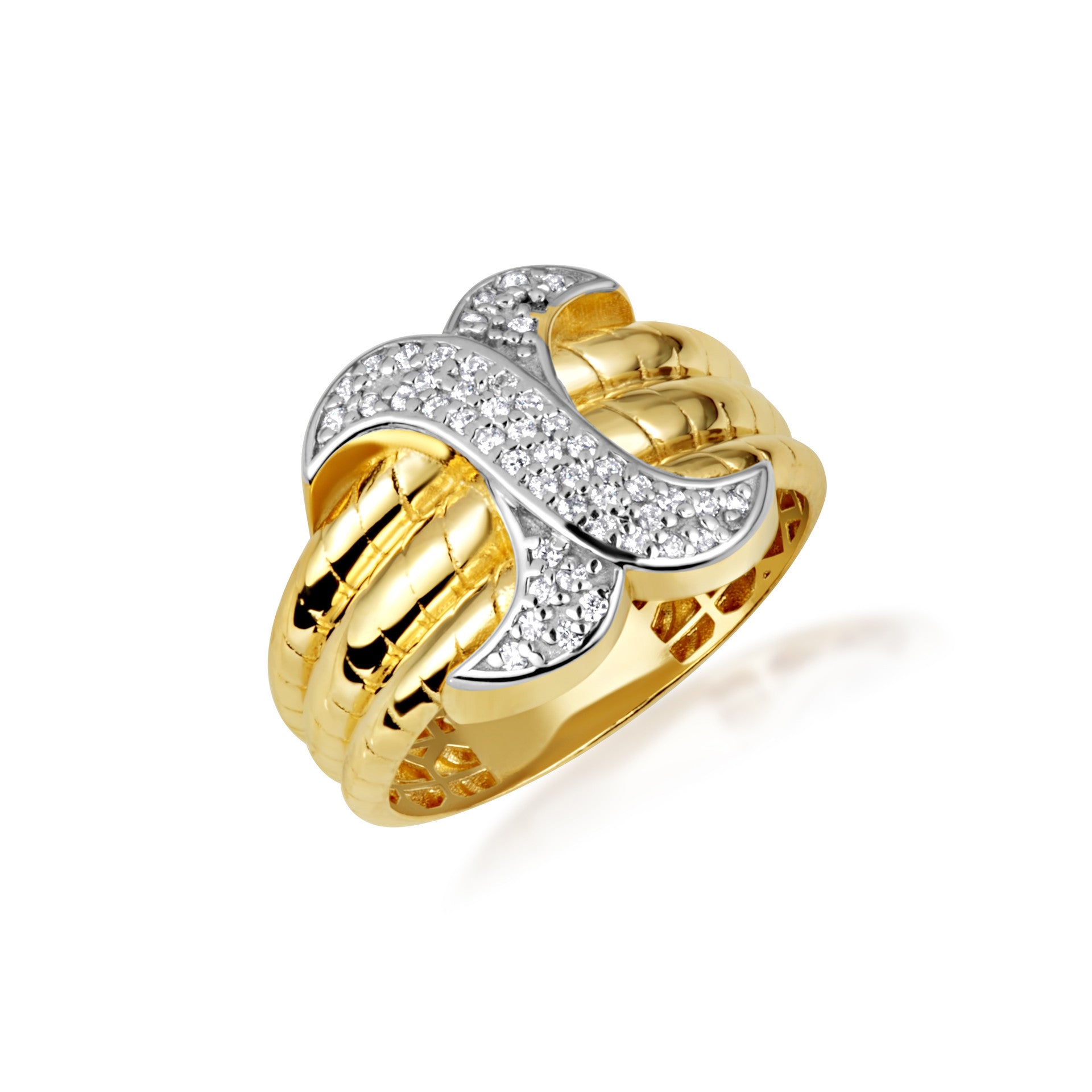 Two-Tone Gold Diamond X Design Multi Row Triple Band Ring (Available in Yellow/Rose/White Gold)