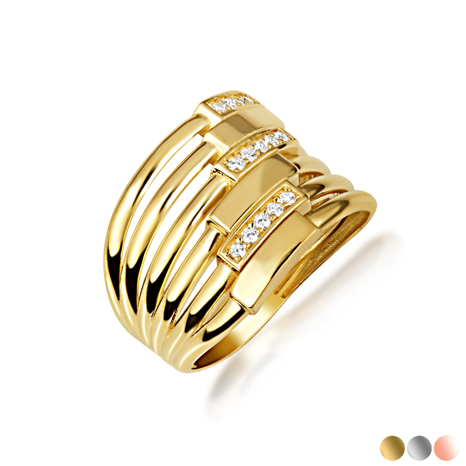 Gold Multi Row Channel Set Diamond Bar Band Ring (Available in Yellow/Rose/White Gold)