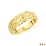 Gold Textured Square Nugget Band Ring (Available in Yellow/Rose/White Gold)
