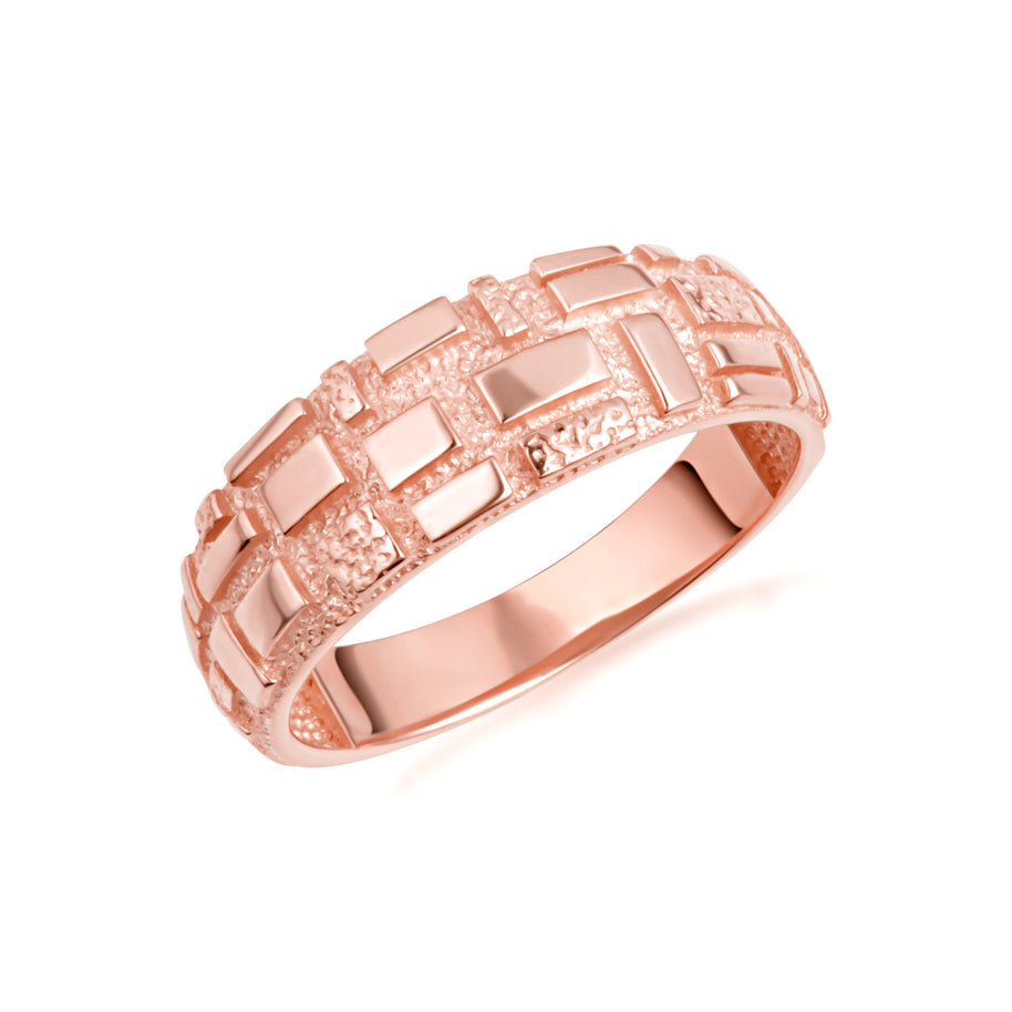 Gold Textured Square Nugget Band Ring (Available in Yellow/Rose/White Gold)