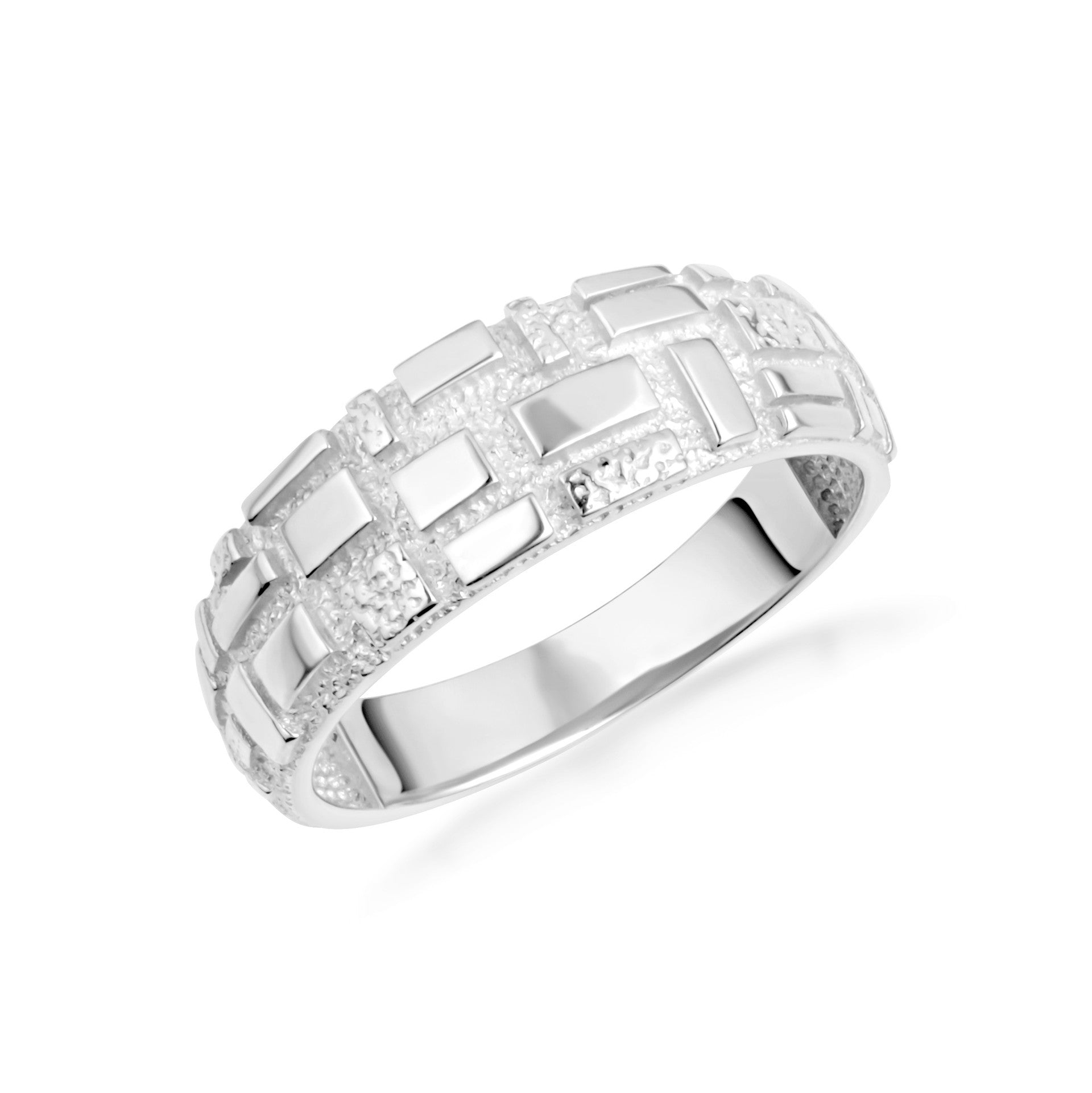 .925 Sterling Silver Textured Square Nugget Band Ring