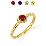 Gold Personalized Genuine Gemstone Rope Ring (Available in Yellow/Rose/White Gold)