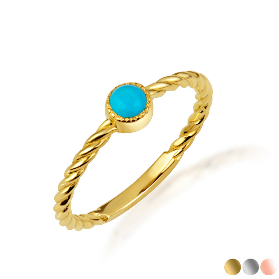 Gold Genuine Turquoise Gemstone Rope Statement Ring (Available in Yellow/Rose/White Gold)
