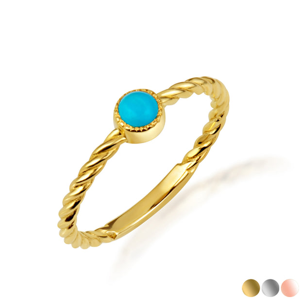 Gold Genuine Turquoise Gemstone Rope Statement Ring (Available in Yellow/Rose/White Gold)