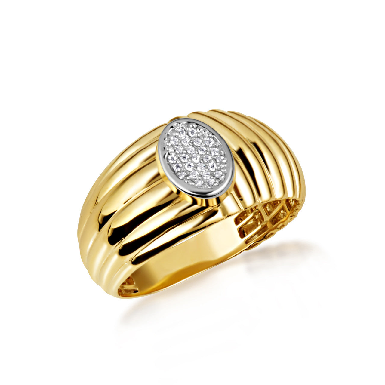 Two-Tone Gold Ribbed Oval Solitaire Diamond Ring (Available in Yellow/Rose/White Gold)