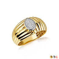 Two-Tone Gold Ribbed Oval Solitaire Diamond Ring (Available in Yellow/Rose/White Gold)